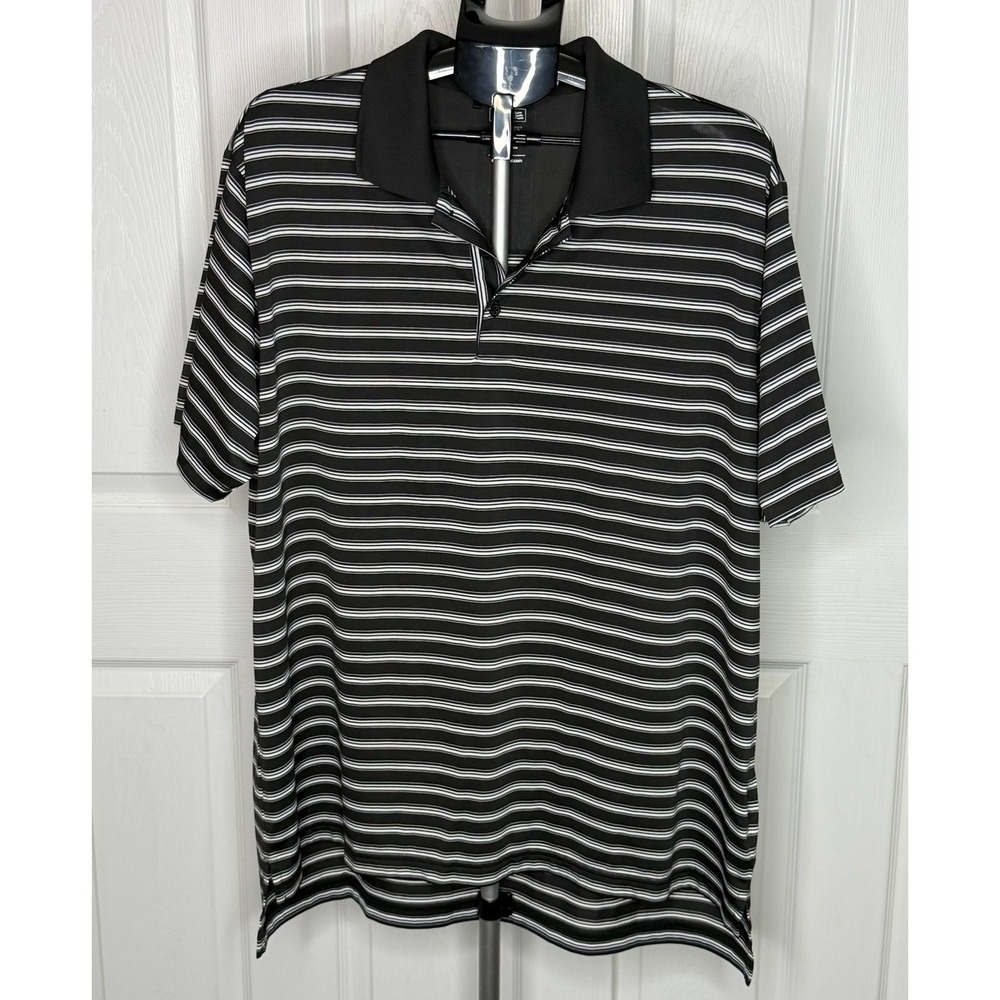 Adidas Golf ClimaLite Polo Mens XL Black White Striped Performance Shirt